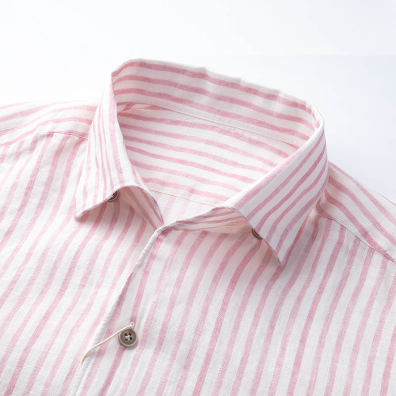 【精品衬衫】粉色条纹休闲水洗衬衫