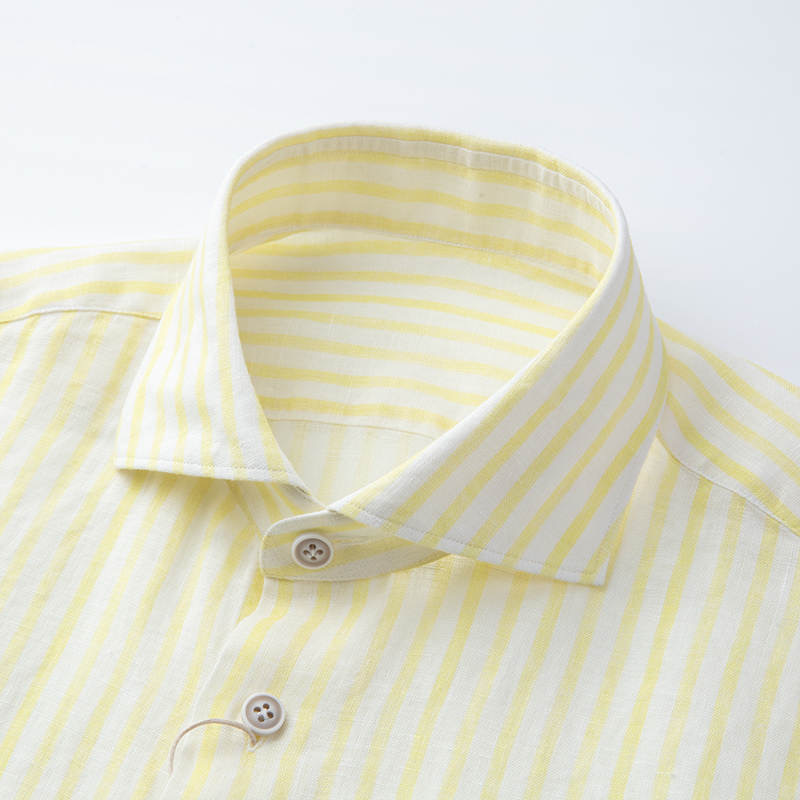 【精品衬衫】浅黄色条纹 休闲 水洗衬衫