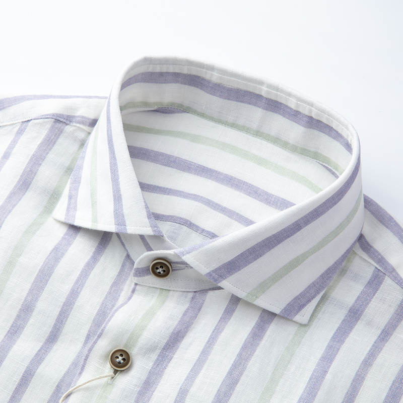 【精品衬衫】时尚蓝绿条纹休闲水洗衬衫